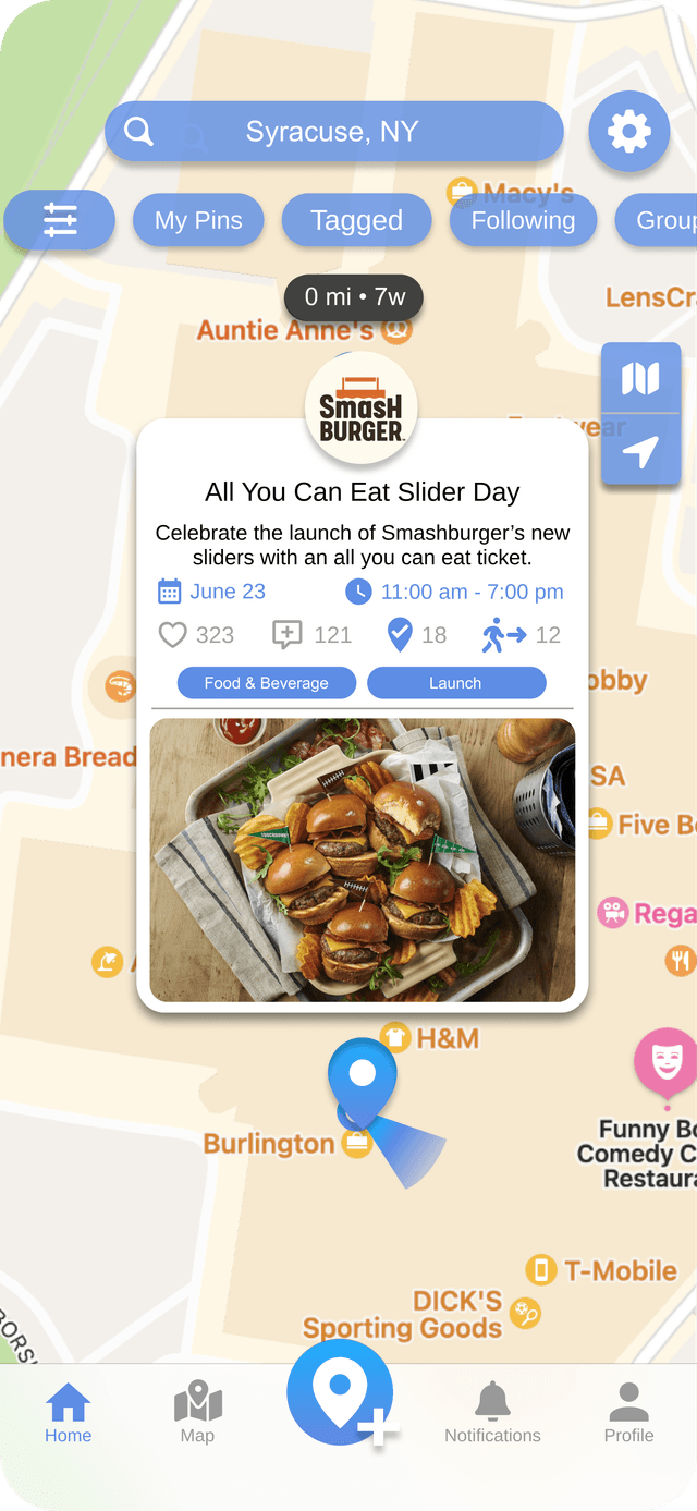 App screenshot showing local events